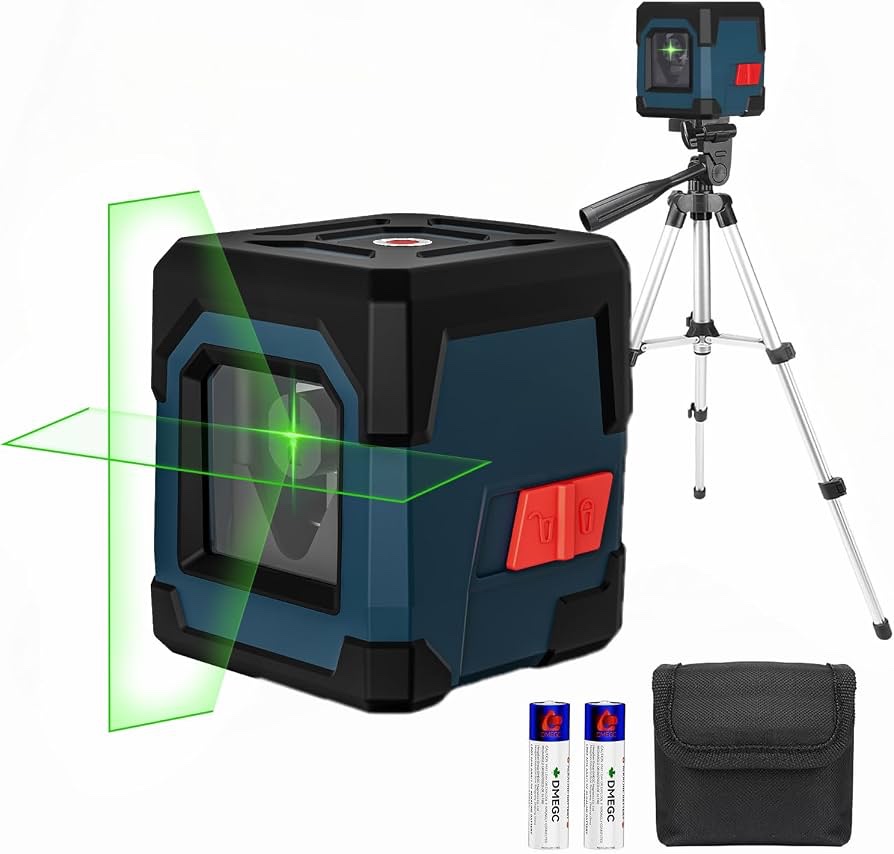 Nivel láser con trípode + soporte (autonivelante, 4 líneas, verde)